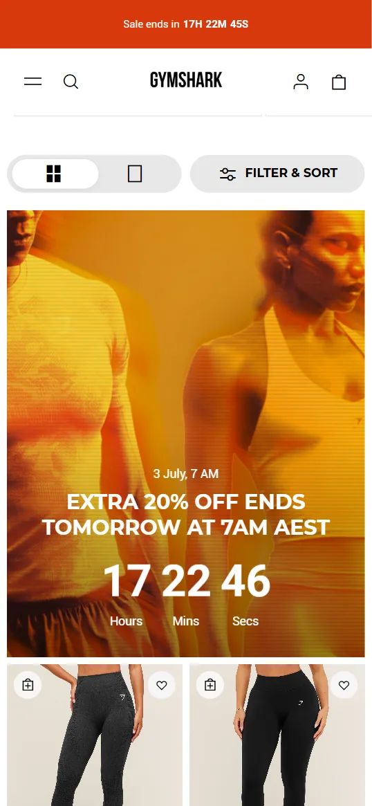 Interactive countdown timer with animation - Gymshark