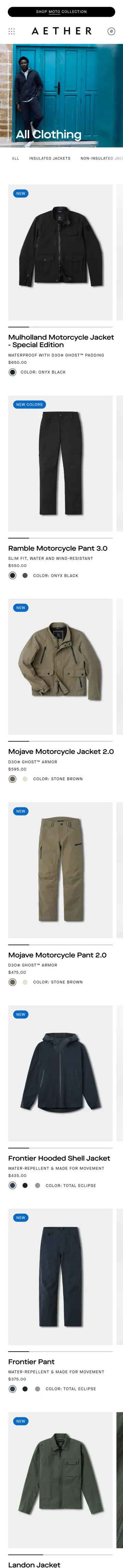 AETHER Apparel preview (mobile)